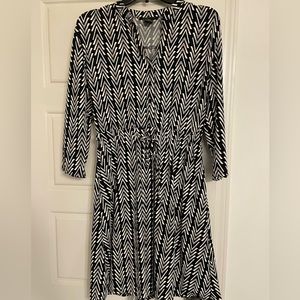 Robert Louis Black and White Striped A-Line Dress Size Medium